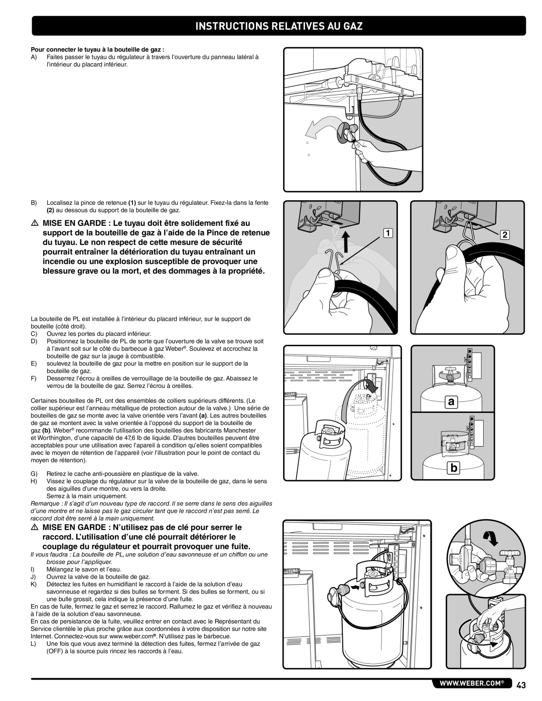 Weber 89478 manual Pour connecter le tuyau à la bouteille de gaz 