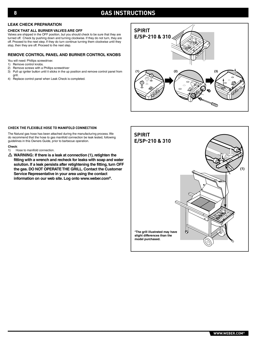 Weber 89527 manual Leak Check Preparation, Remove Control Panel and Burner Control Knobs 