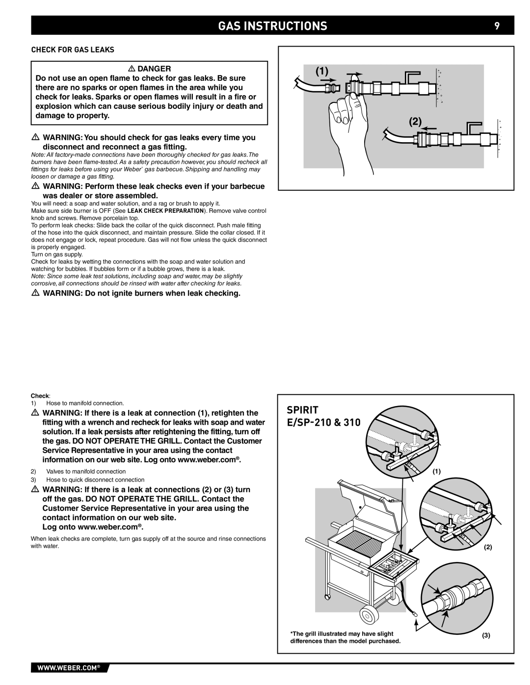 Weber 89527 manual Check for GAS Leaks 