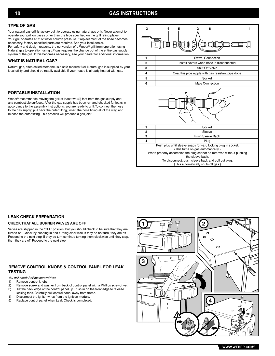 Weber 89557 manual Type of GAS, What is Natural GAS?, Portable Installation, Leak Check Preparation 