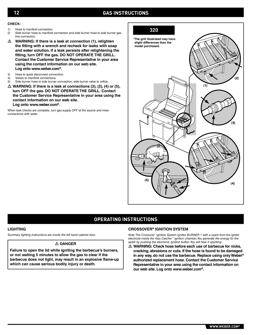 Weber 89557 manual Operating Instructions, Lighting, Crossover Ignition System 