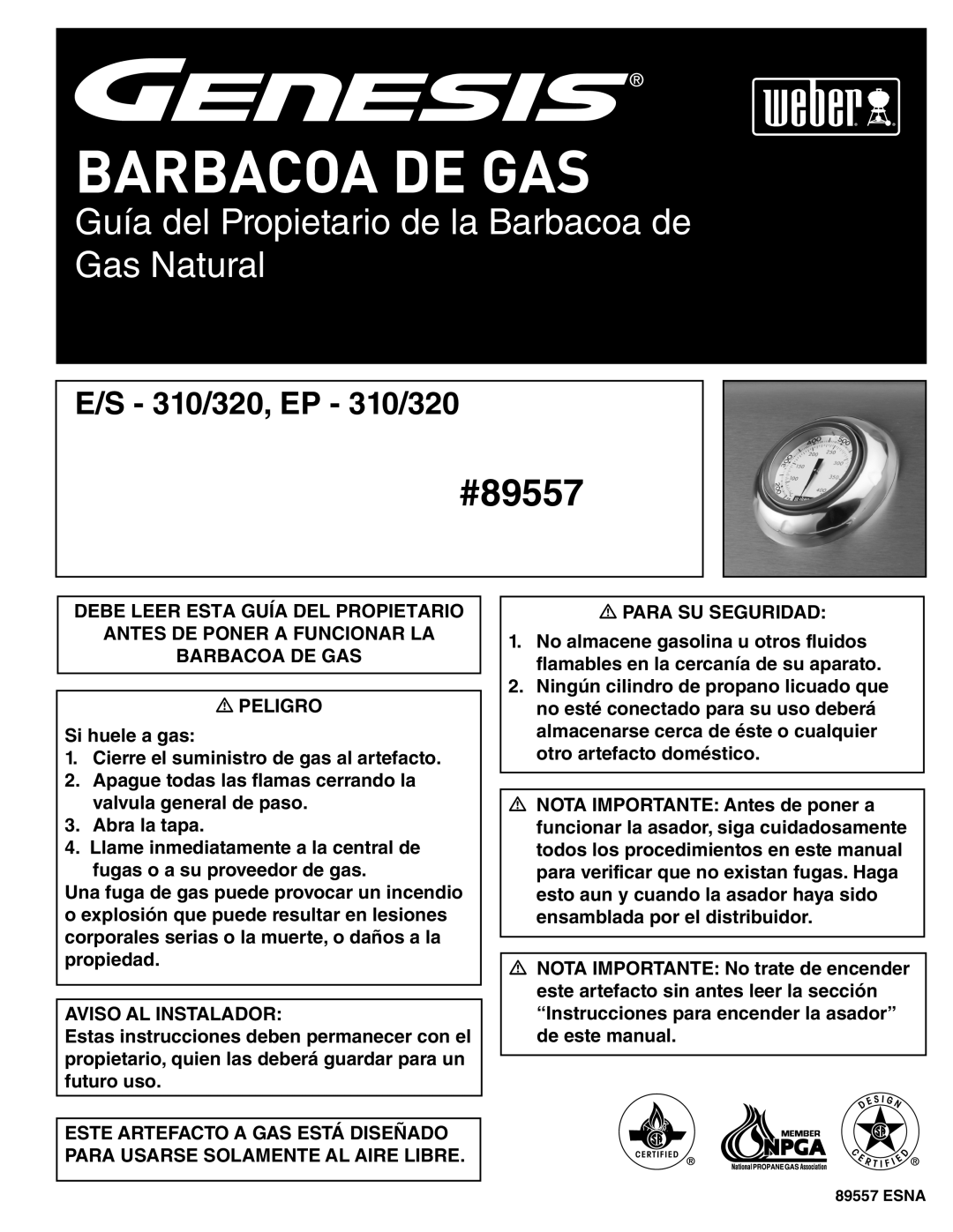 Weber 89557 manual Barbacoa DE GAS 