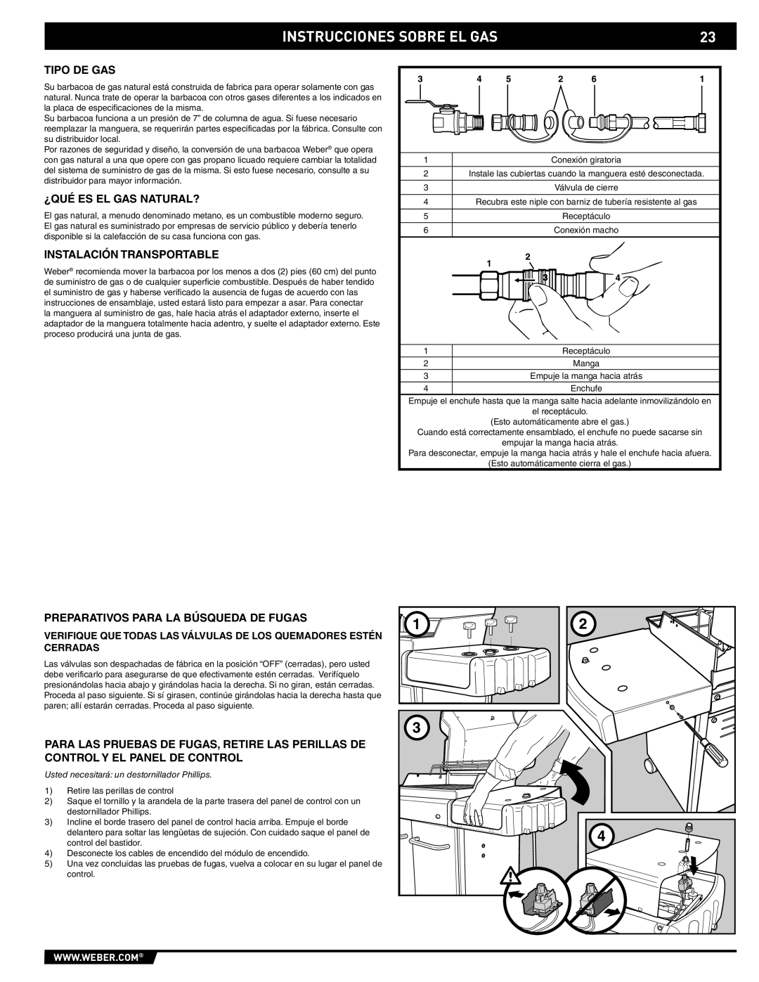 Weber 89557 manual Tipo DE GAS, ¿Qué Es El Gas Natural?, Instalación Transportable, Preparativos Para LA Búsqueda DE Fugas 