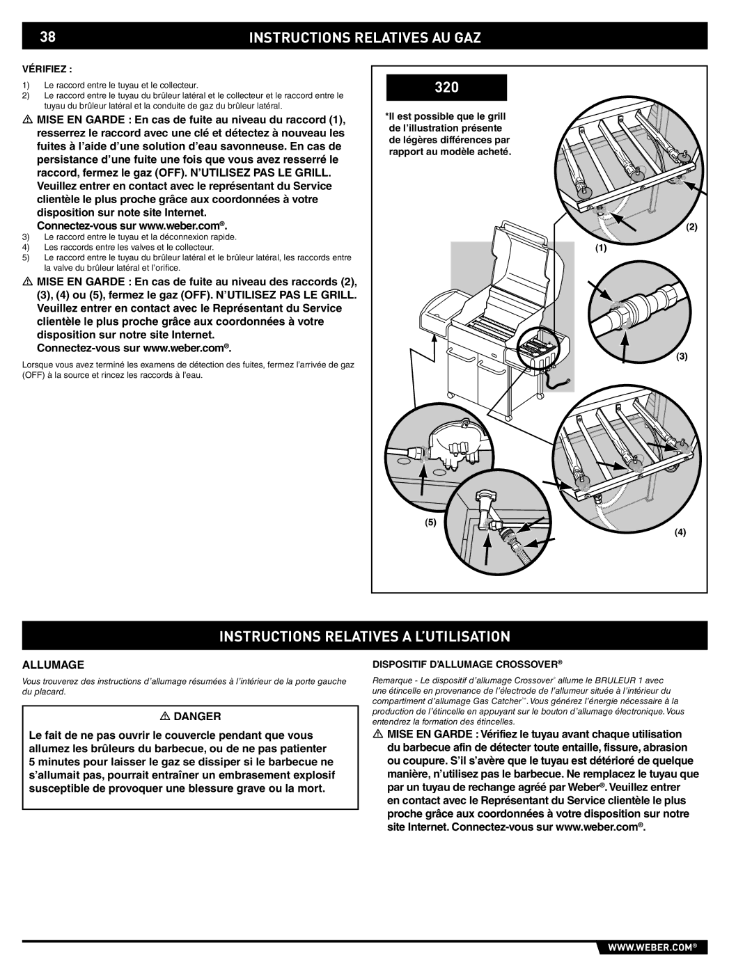 Weber 89557 manual Instructions Relatives a L’UTILISATION, Allumage, Dispositif D’ALLUMAGE Crossover 