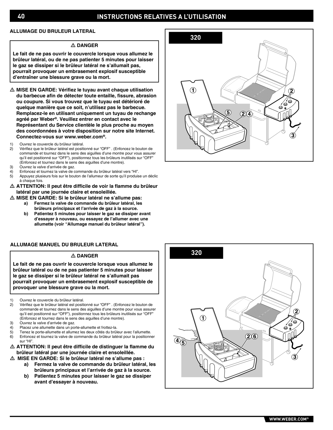 Weber 89557 manual Allumage DU Bruleur Lateral, Allumage Manuel DU Bruleur Lateral 