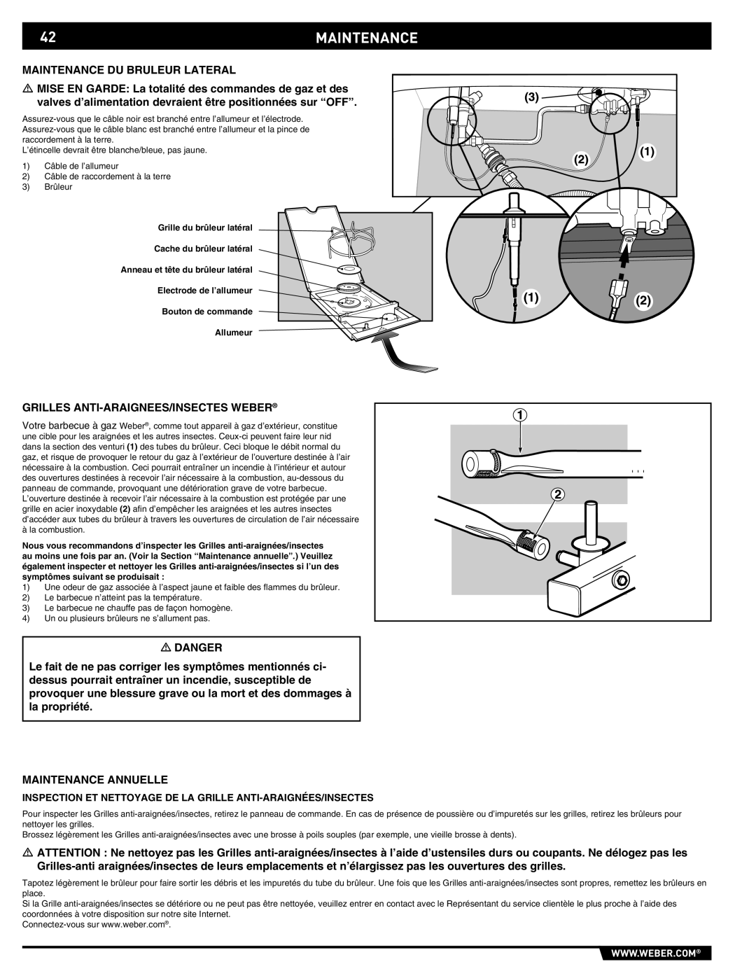 Weber 89557 42MAINTENANCE, Maintenance DU Bruleur Lateral, Grilles ANTI-ARAIGNEES/INSECTES Weber, Maintenance Annuelle 
