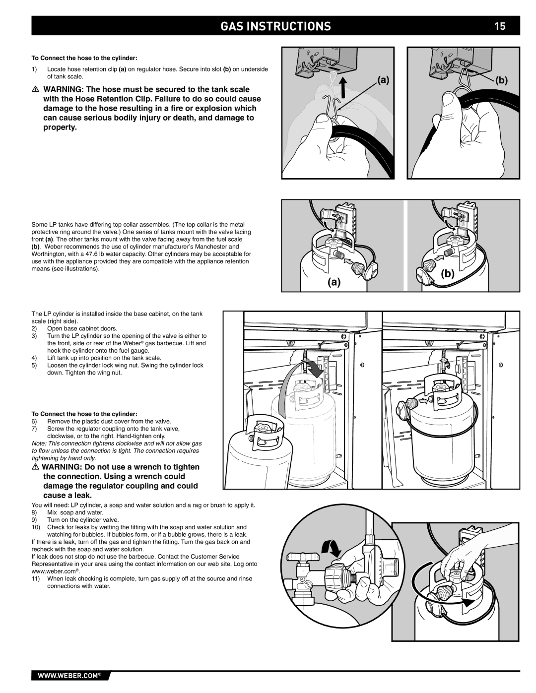 Weber 89559 manual To Connect the hose to the cylinder 