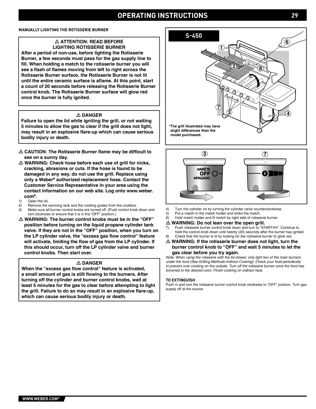 Weber 89559 manual Manually Lighting the Rotisserie Burner 