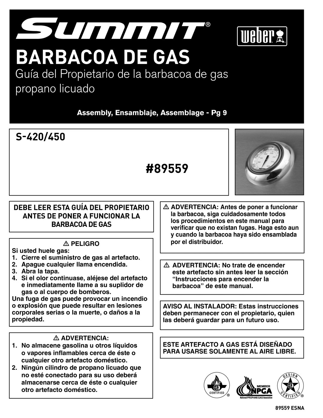 Weber 89559 manual Barbacoa DE GAS 