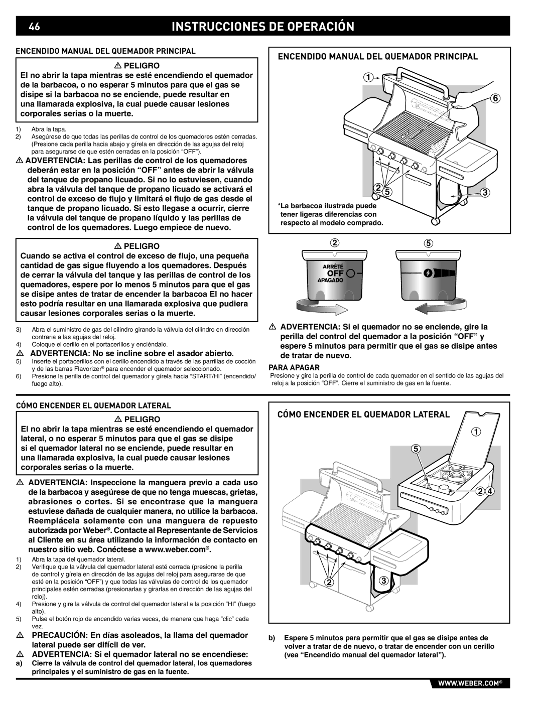 Weber 89559 manual Encendido Manual DEL Quemador Principal, Cómo Encender EL Quemador Lateral 