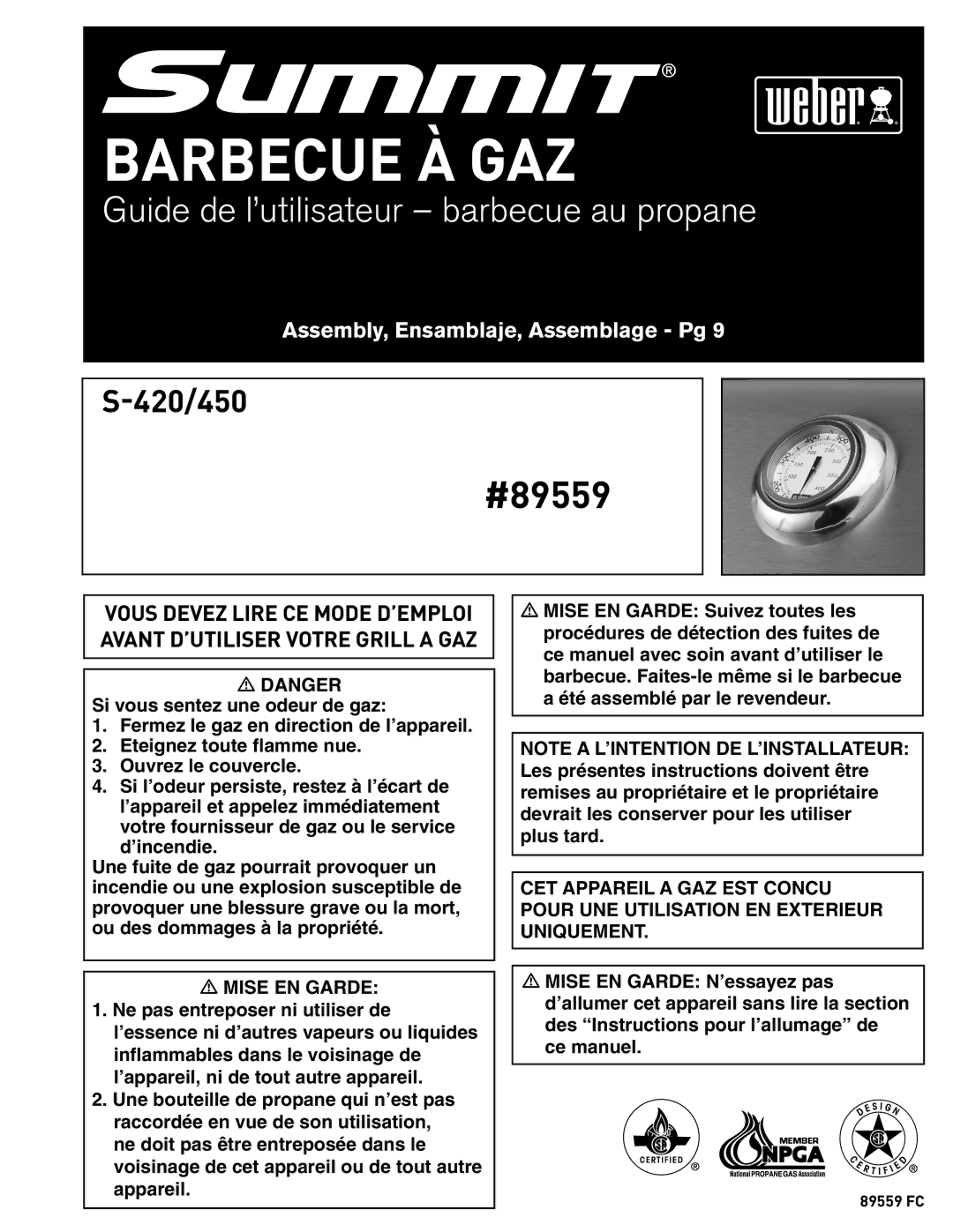 Weber 89559 manual Barbecue À GAZ 