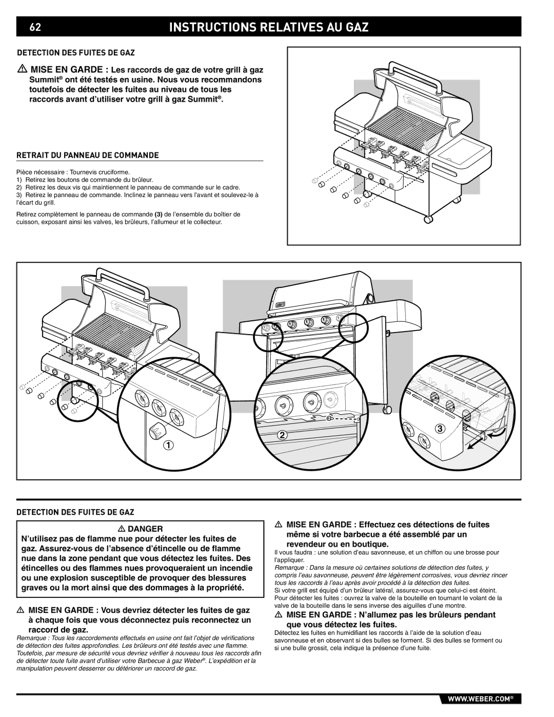 Weber 89559 manual Detection DES Fuites DE GAZ, Retrait DU Panneau DE Commande 