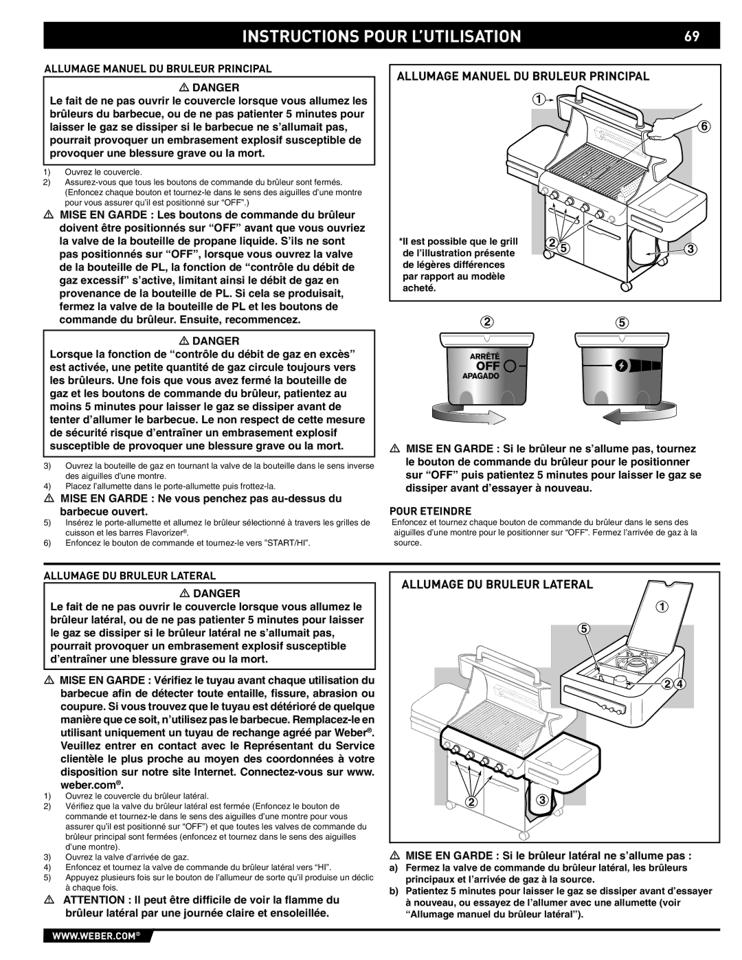 Weber 89559 manual Allumage Manuel DU Bruleur Principal, Allumage DU Bruleur Lateral 