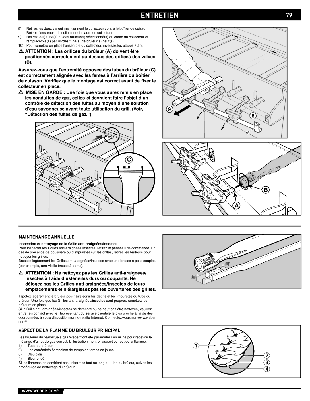 Weber 89559 manual ENTRETIEN79, Maintenance Annuelle, Aspect DE LA Flamme DU Bruleur Principal 