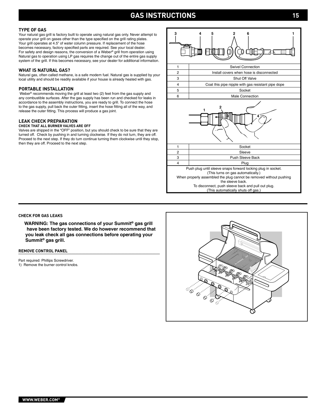 Weber 89561 manual Type of GAS, What is Natural GAS?, Portable Installation, Leak Check Preparation 