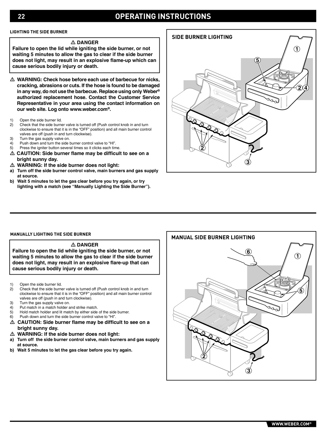 Weber 89561 manual Manually Lighting the Side Burner 