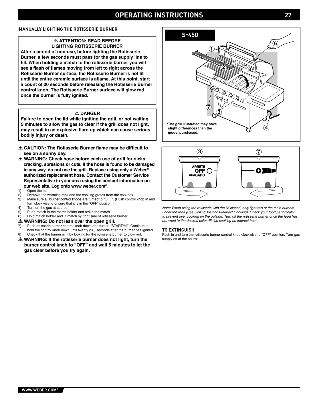 Weber 89561 manual Manually Lighting the Rotisserie Burner 