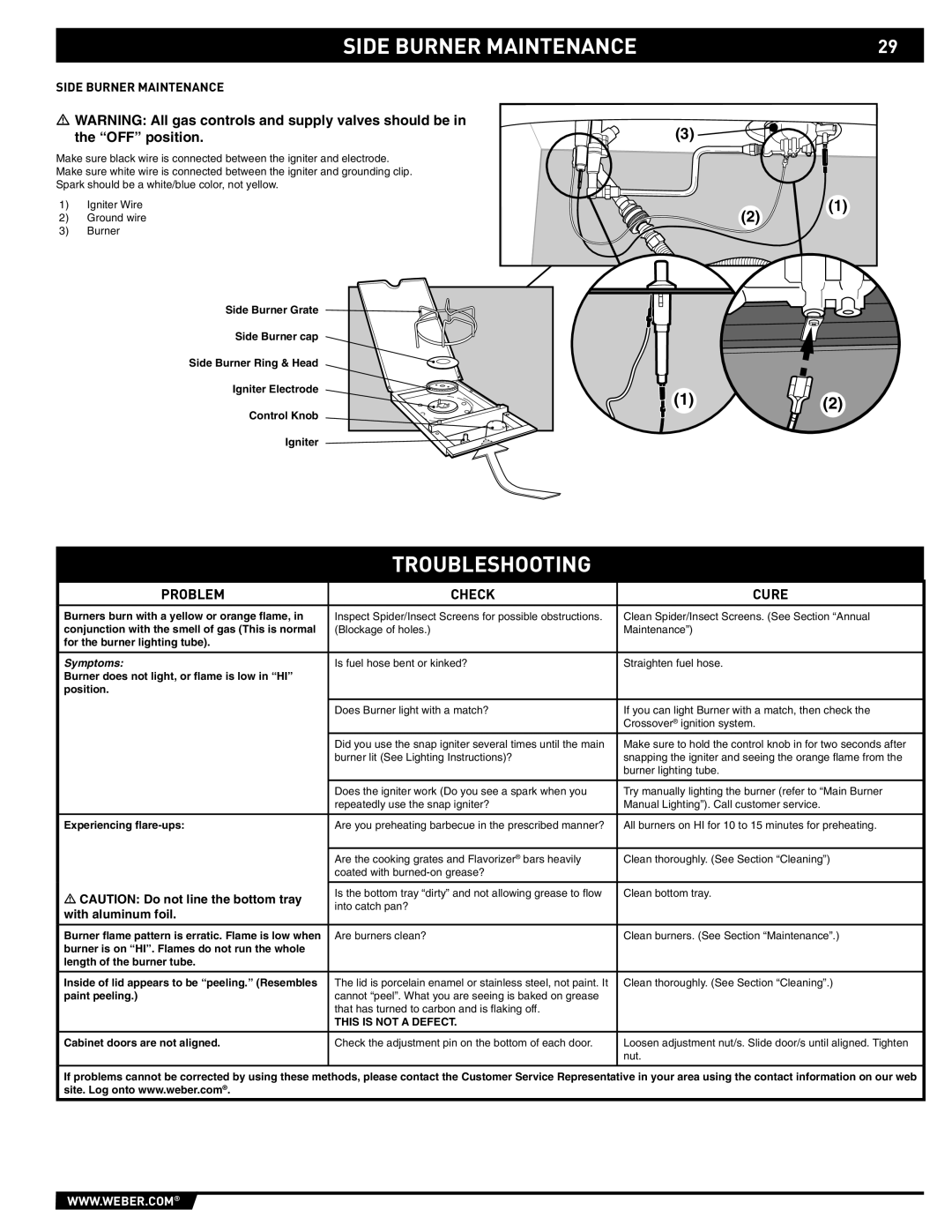 Weber 89561 manual Side Burner Maintenance, Troubleshooting, With aluminum foil 