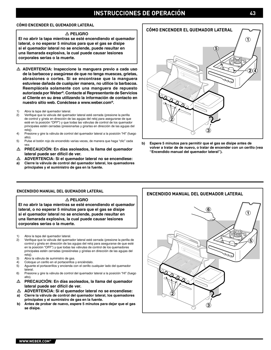 Weber 89561 manual Cómo Encender EL Quemador Lateral, Encendido Manual DEL Quemador Lateral 