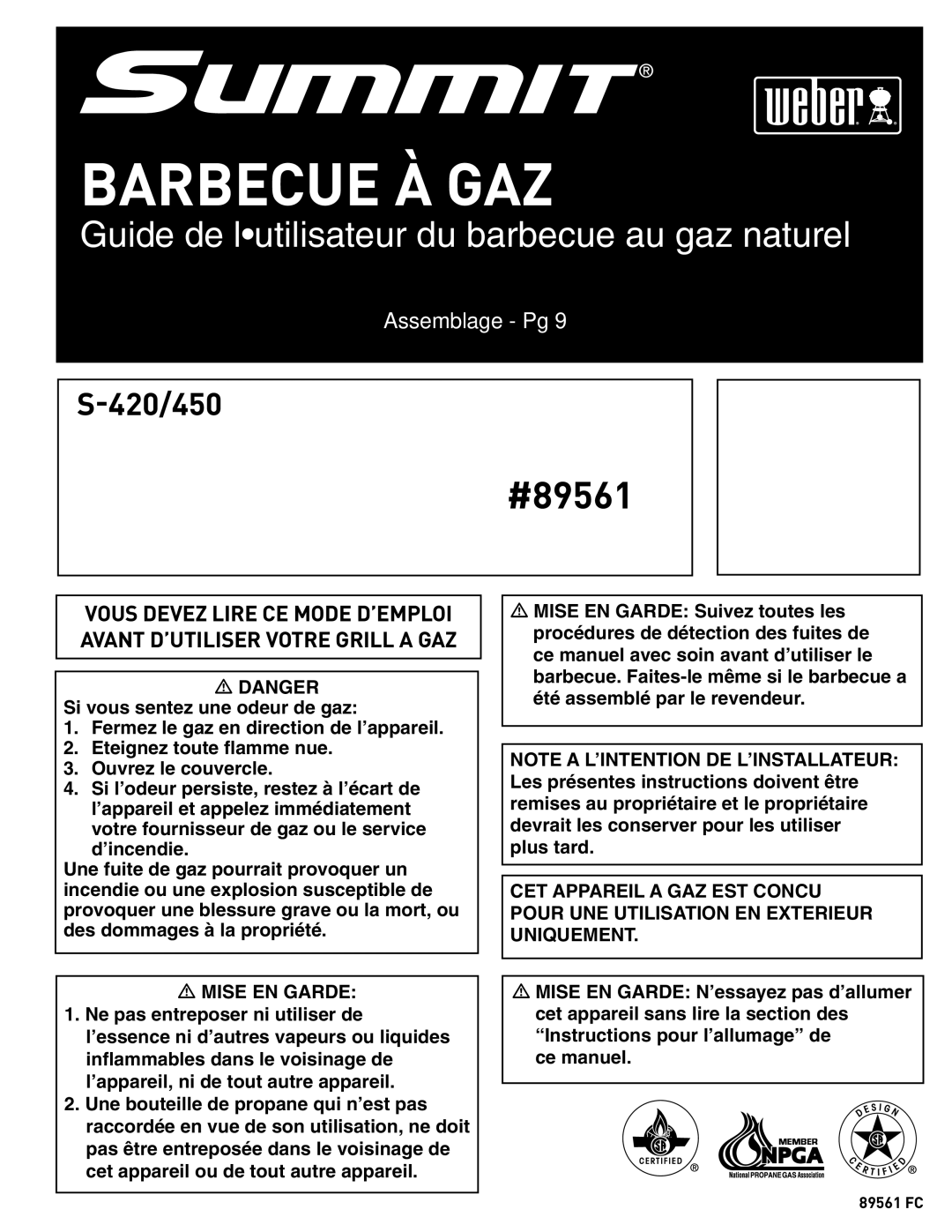 Weber 89561 manual Barbecue À GAZ 