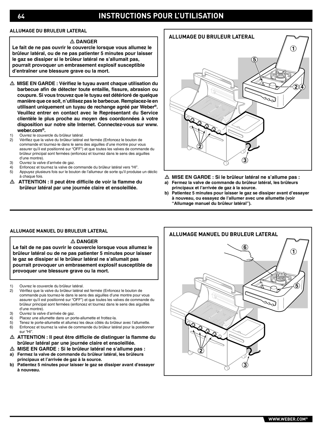 Weber 89561 manual Allumage DU Bruleur Lateral, Allumage Manuel DU Bruleur Lateral 