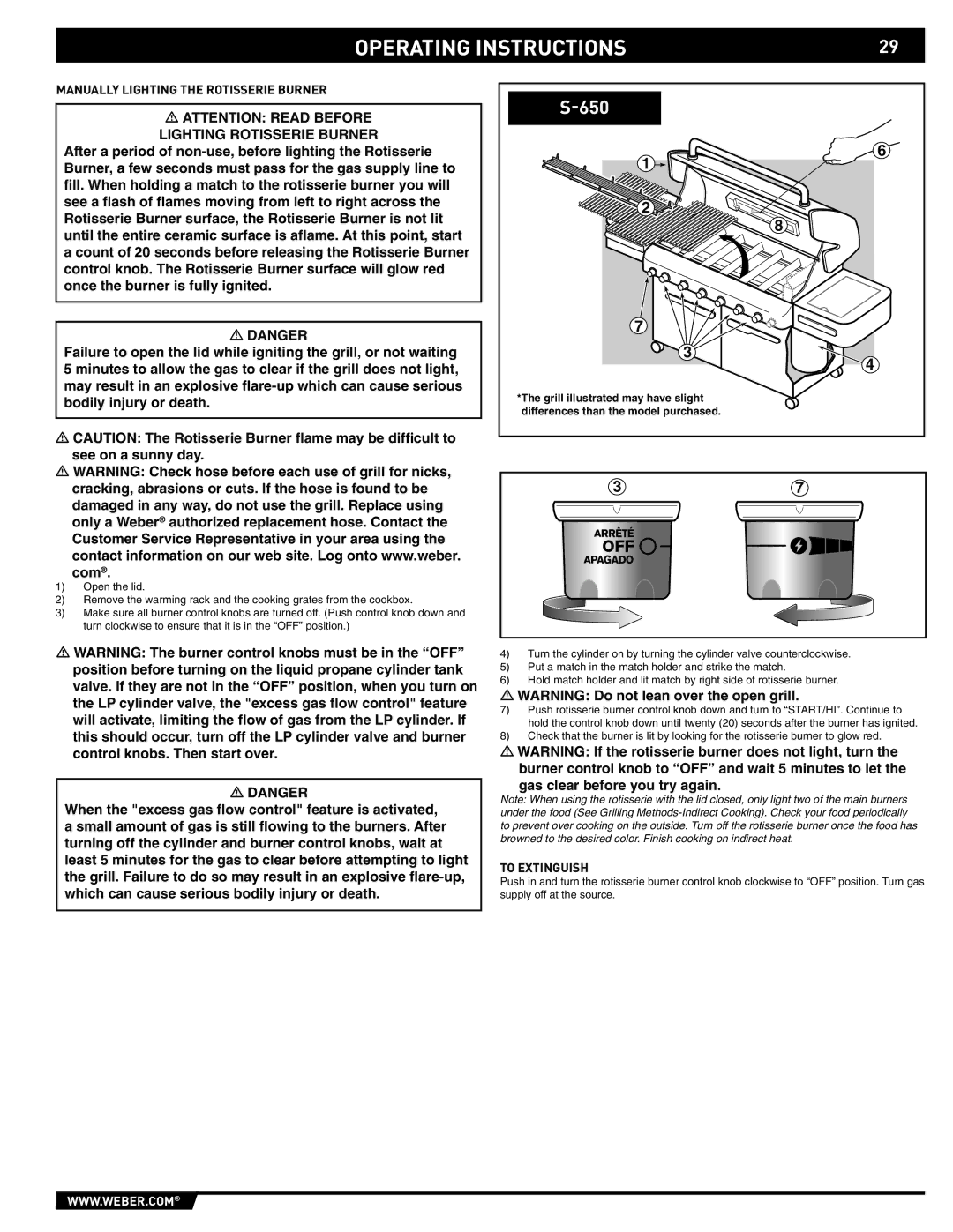 Weber 89563 manual Manually Lighting the Rotisserie Burner 