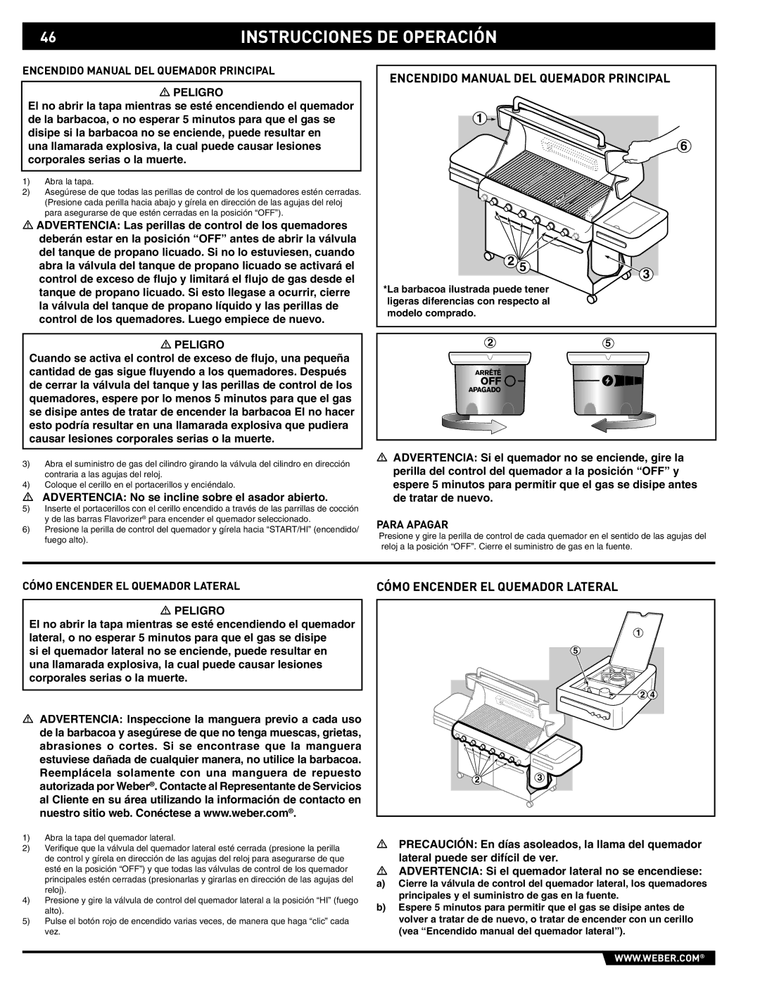 Weber 89563 manual Encendido Manual DEL Quemador Principal, Cómo Encender EL Quemador Lateral 