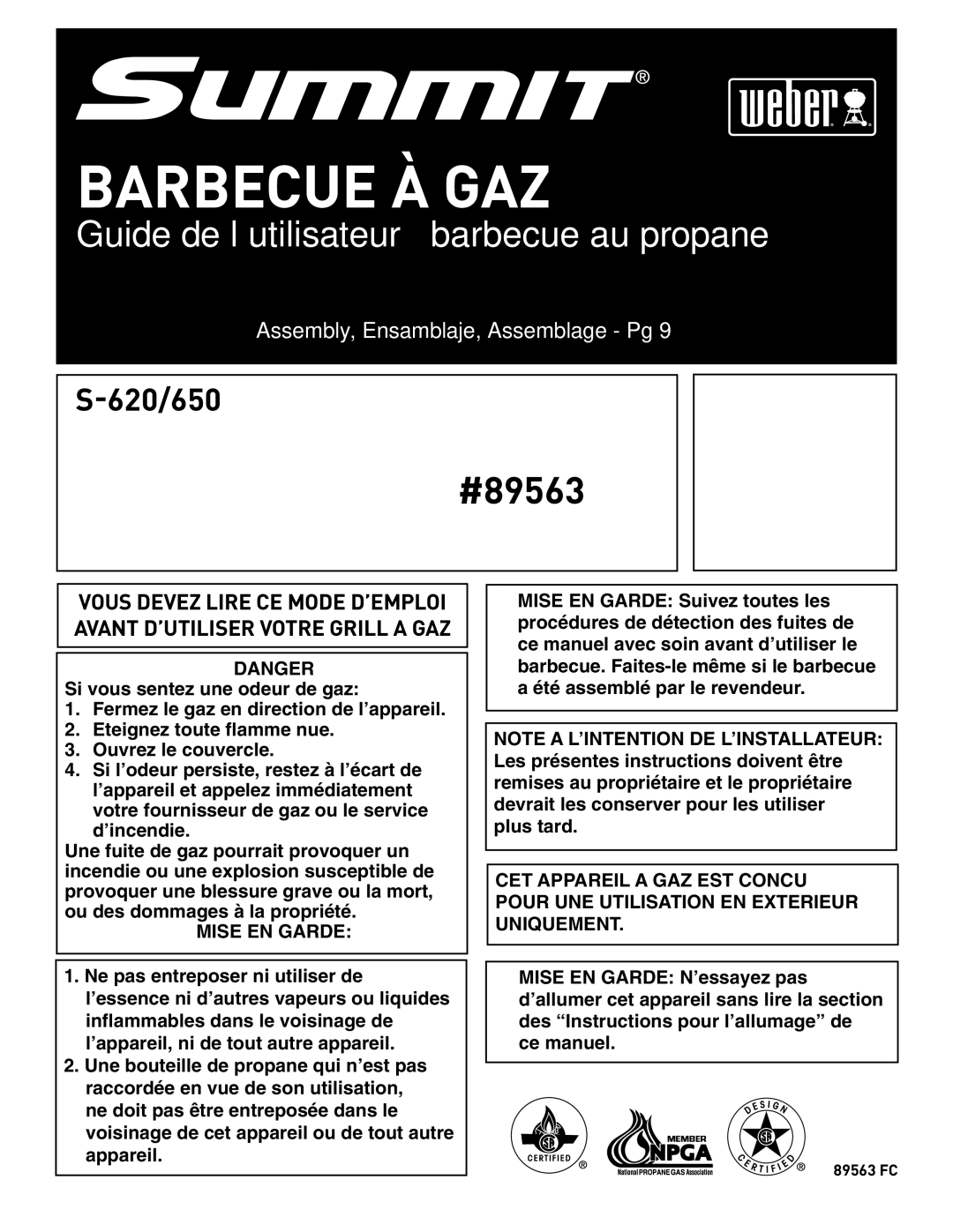 Weber 89563 manual Barbecue À GAZ 