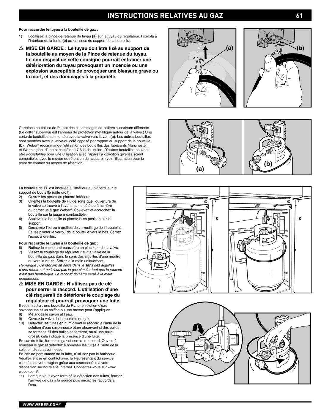 Weber 89563 manual Pour raccorder le tuyau à la bouteille de gaz 