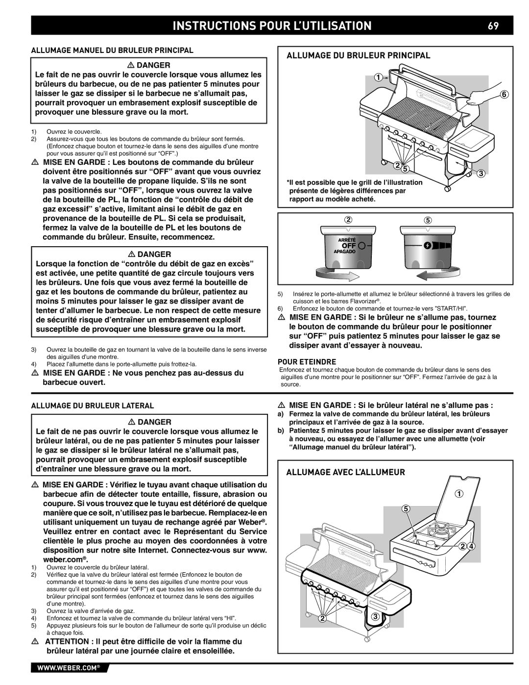 Weber 89563 manual Allumage Manuel DU Bruleur Principal, Allumage DU Bruleur Lateral 