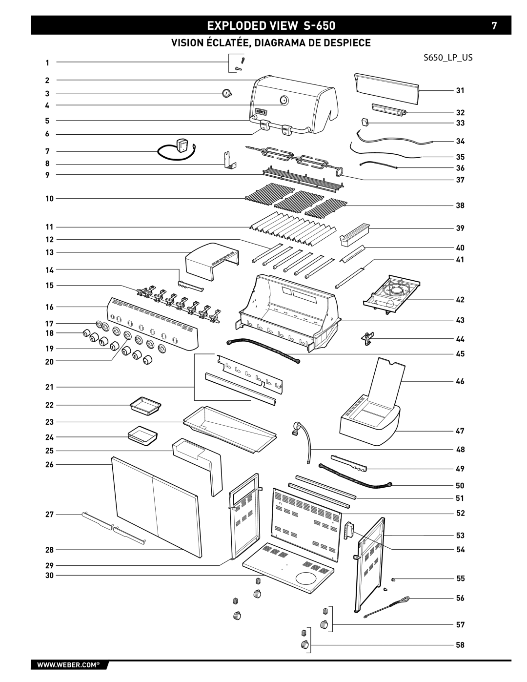 Weber 89563 manual Exploded View S-650 