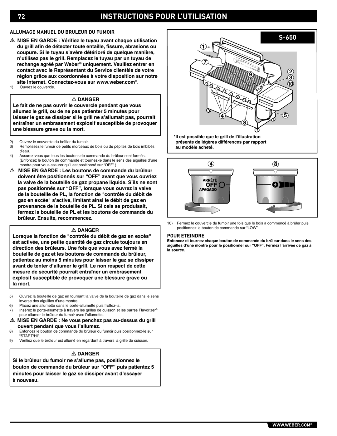 Weber 89563 manual Allumage Manuel DU Bruleur DU Fumoir 