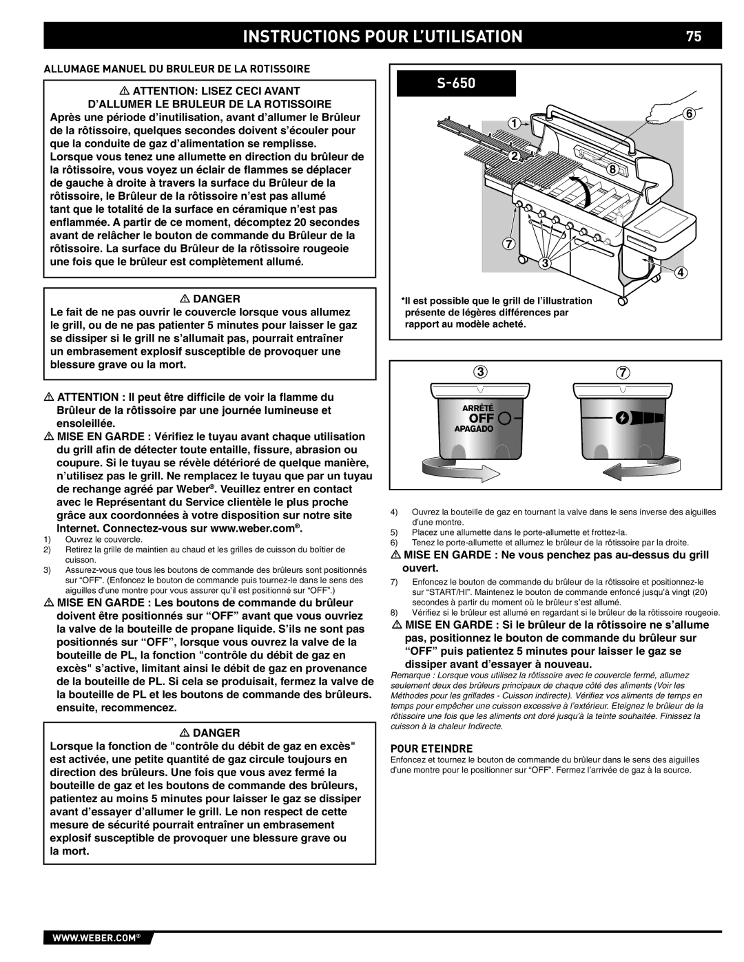 Weber 89563 manual Allumage Manuel DU Bruleur DE LA Rotissoire 