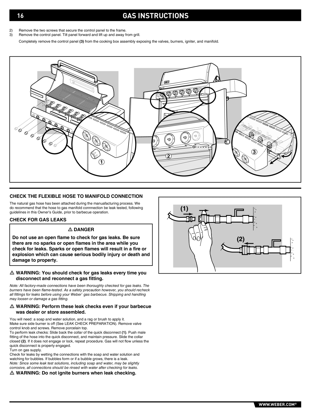 Weber 89565 manual Check the Flexible Hose to Manifold Connection 