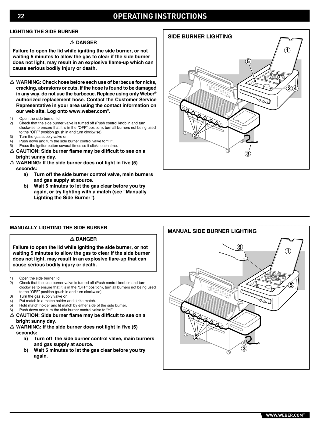 Weber 89565 manual Manually Lighting the Side Burner 