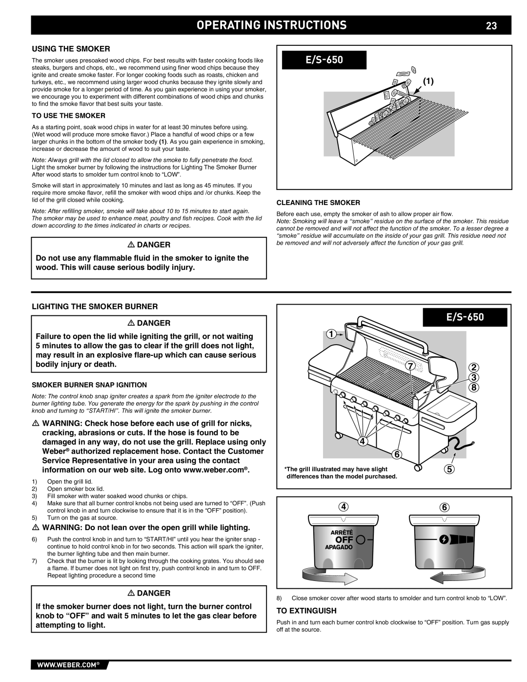 Weber 89565 manual Using the Smoker, Lighting the Smoker Burner, To Extinguish 