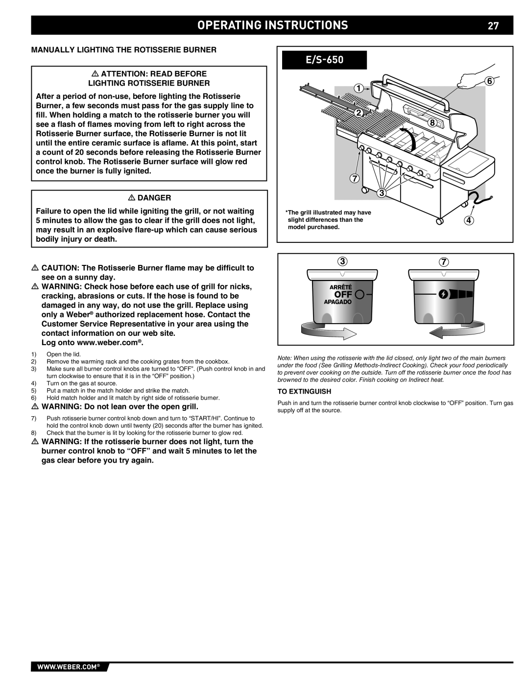 Weber 89565 manual Operating Instructions 