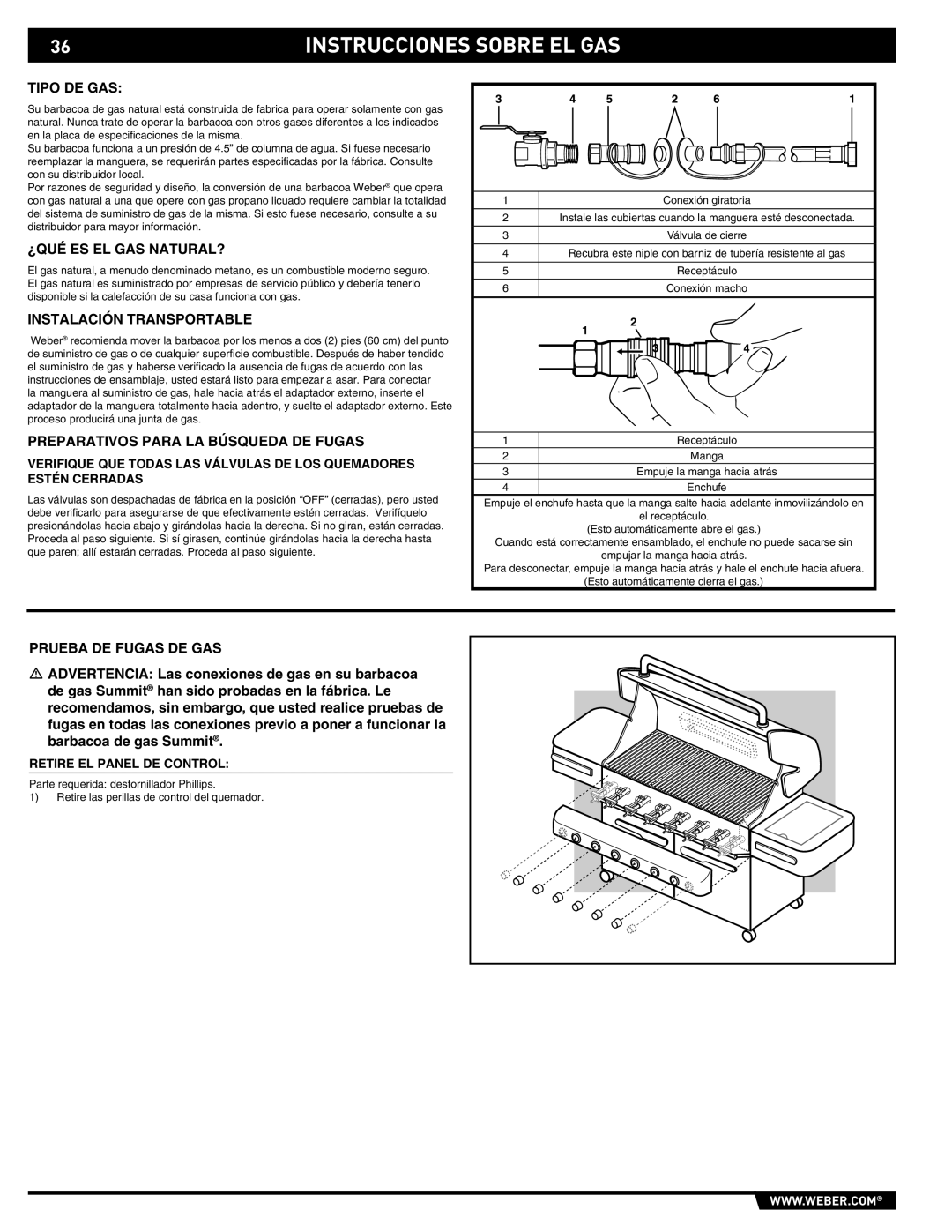 Weber 89565 manual Tipo DE GAS, ¿Qué Es El Gas Natural?, Instalación Transportable, Preparativos Para LA Búsqueda DE Fugas 