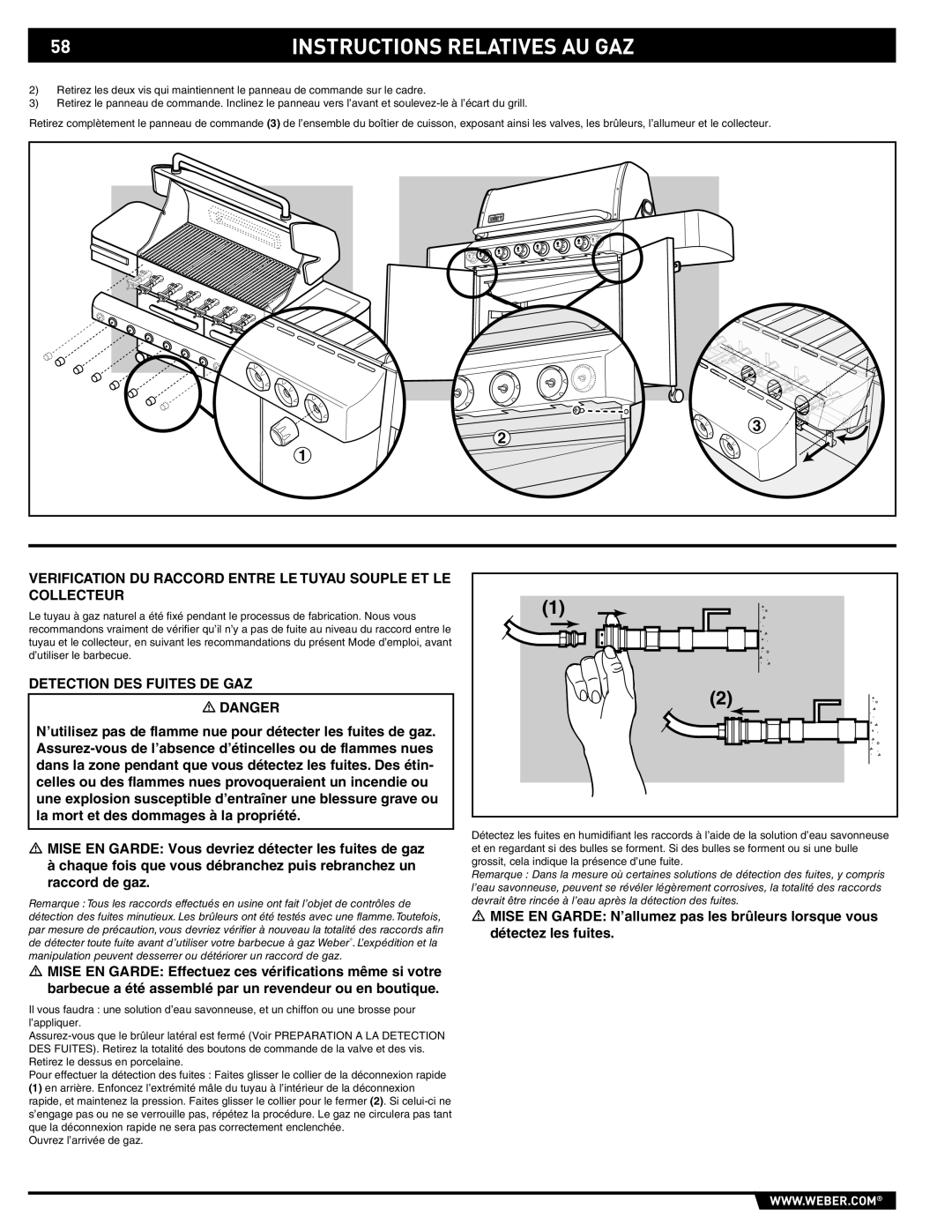 Weber 89565 manual Instructions Relatives AU GAZ 