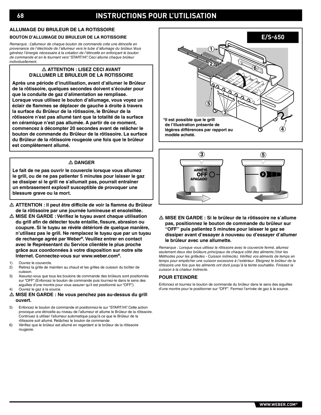 Weber 89565 manual Allumage DU Bruleur DE LA Rotissoire, ’ALLUMER LE Bruleur DE LA Rotissoire 