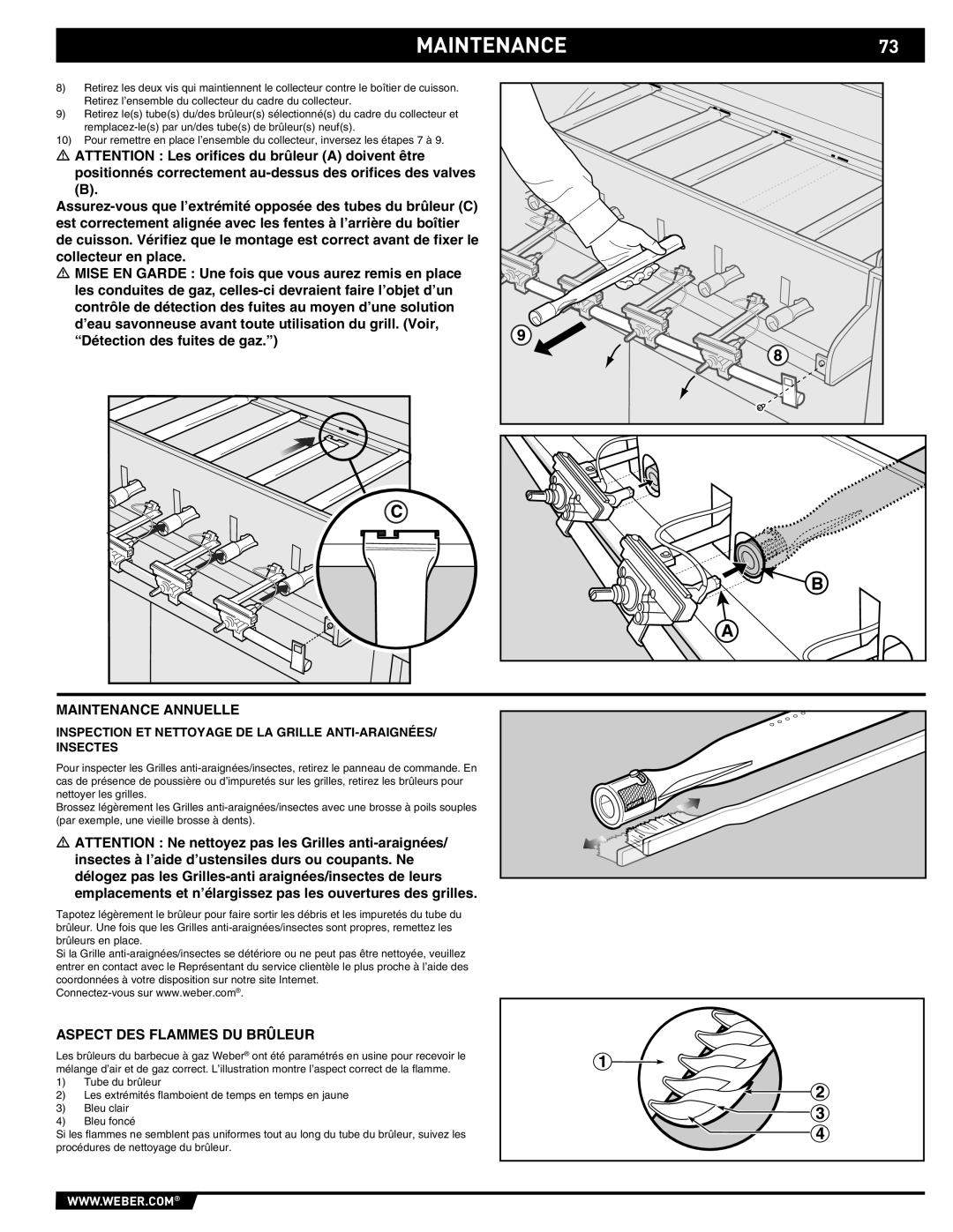 Weber 89565 manual Maintenance Annuelle, Aspect DES Flammes DU Brûleur 