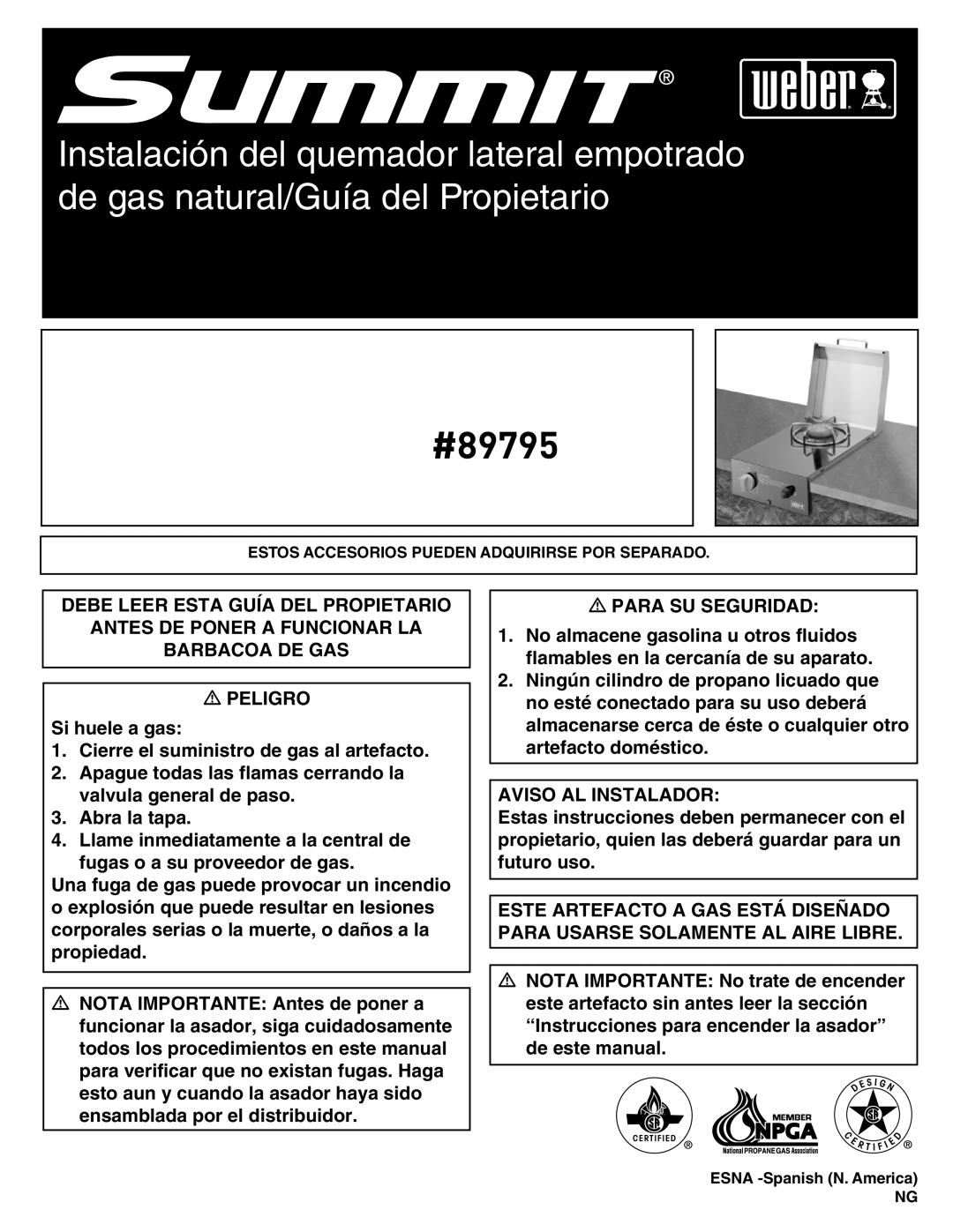 Weber 89795 manual Para SU Seguridad 