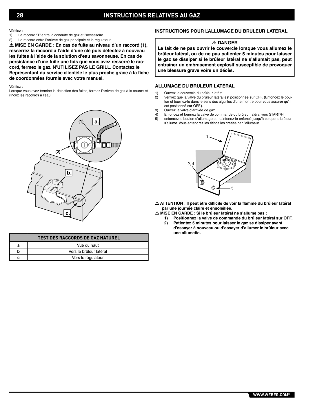 Weber 89795 manual Instructions Pour L’ALLUMAGE DU Bruleur Lateral, Allumage DU Bruleur Lateral 