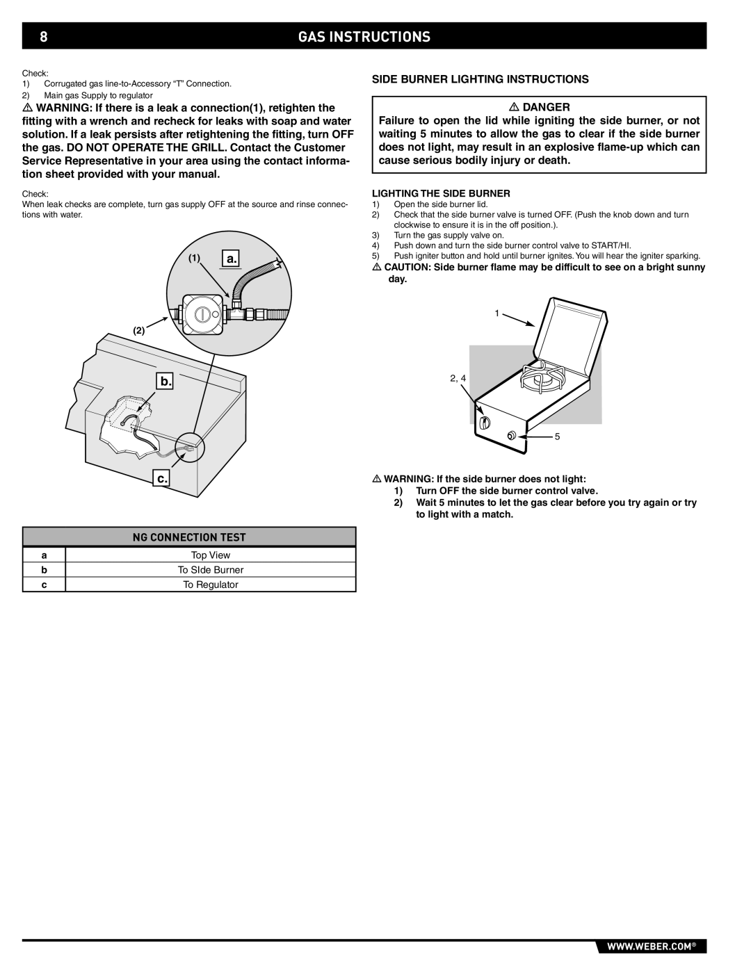 Weber 89795 manual Side Burner Lighting Instructions, Lighting the Side Burner 