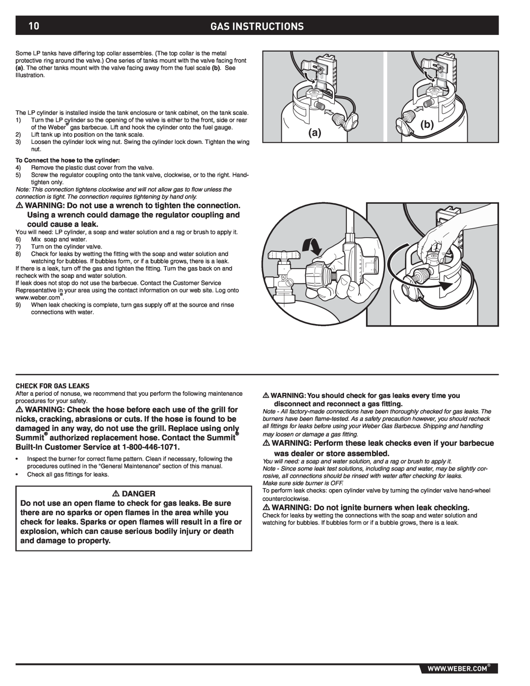 Weber 89796 manual Gas Instructions 
