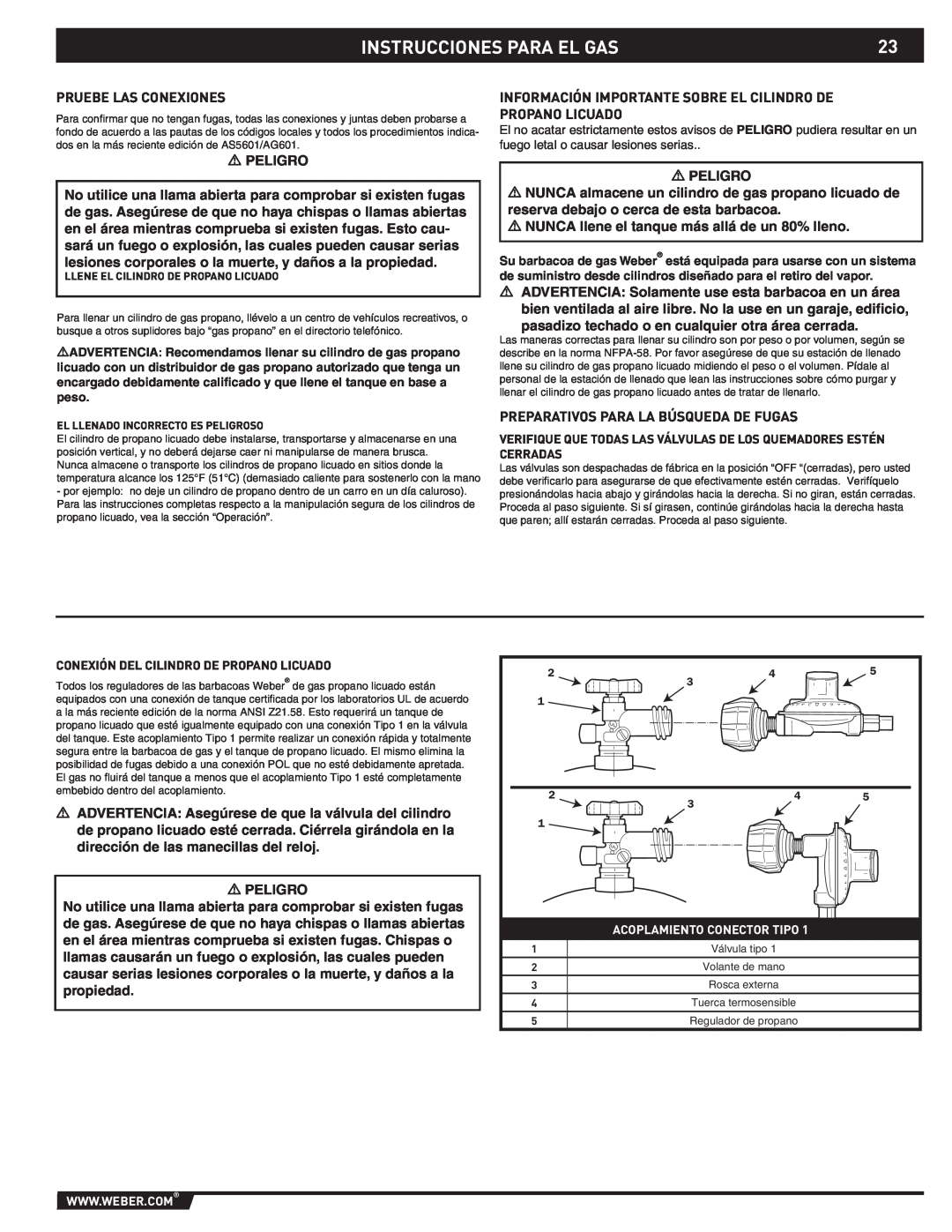 Weber 89796 manual Instrucciones Para El Gas 