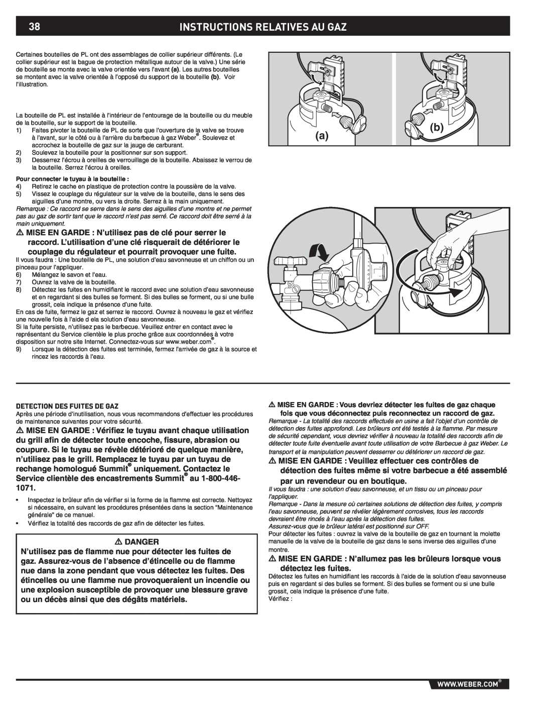 Weber 89796 manual Instructions Relatives Au Gaz 