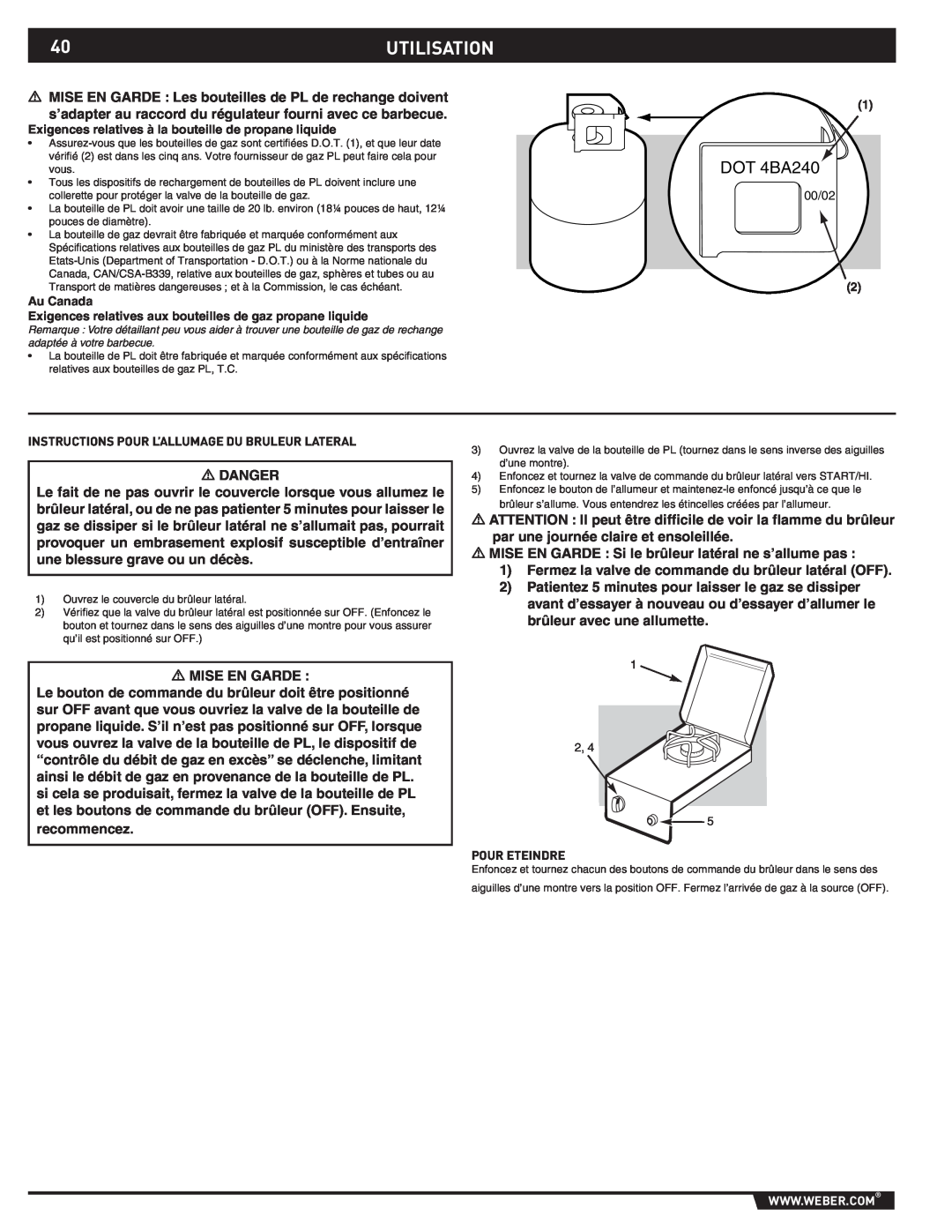 Weber 89796 manual 40UTILISATION, DOT 4BA240 
