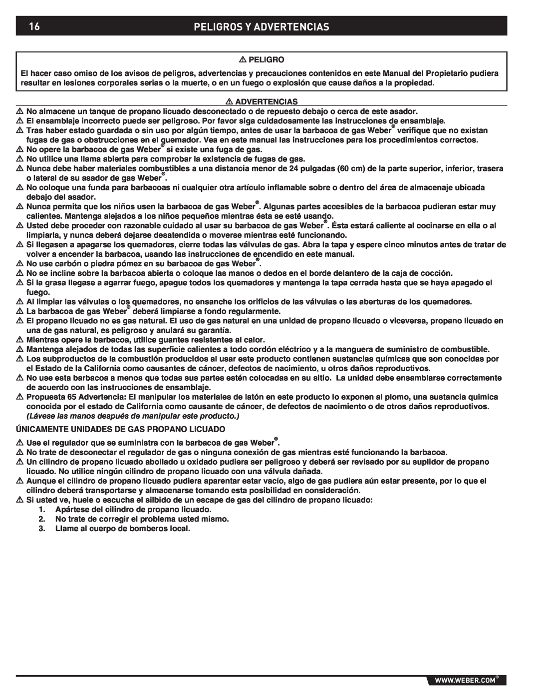 Weber 89796 manual Peligros Y Advertencias 
