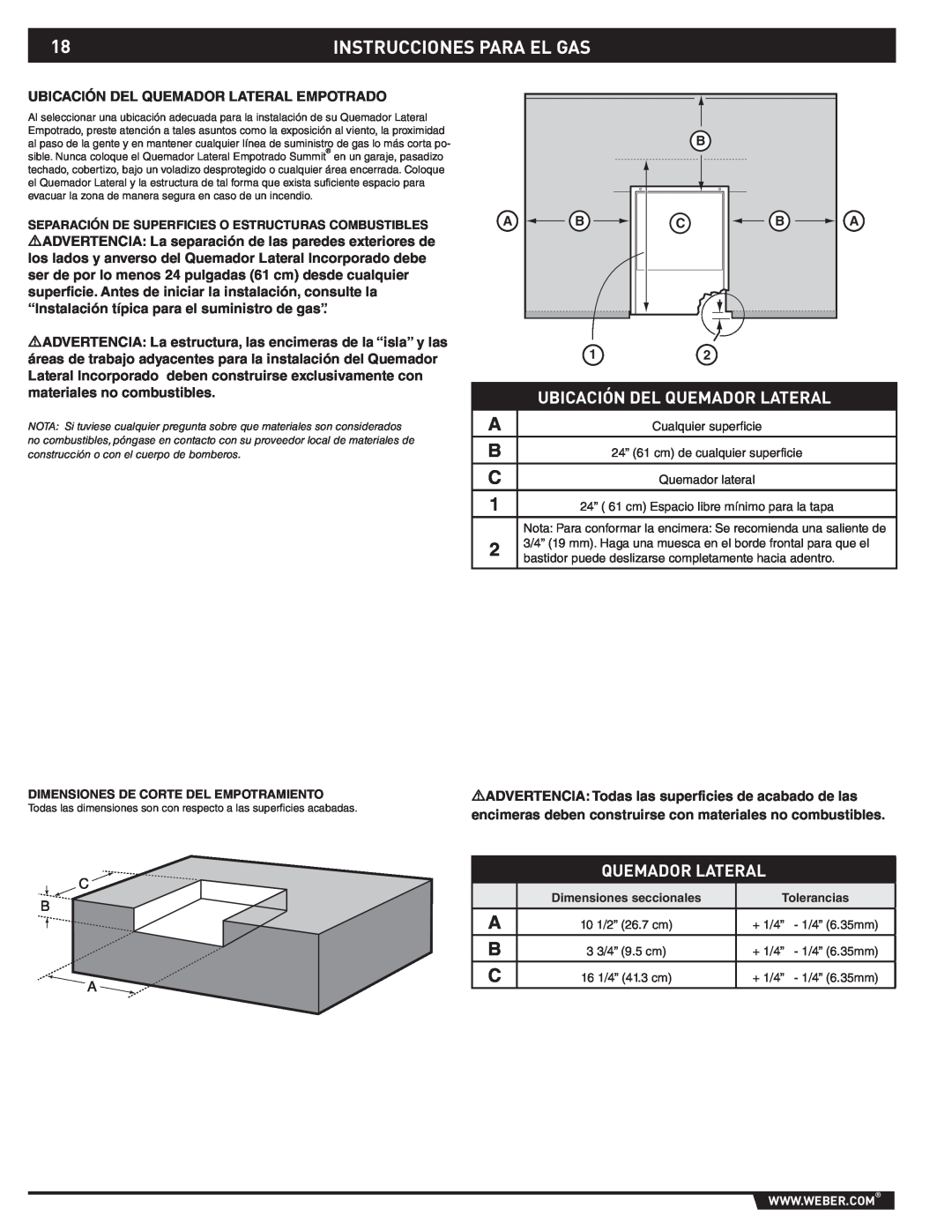 Weber 89796 manual Instrucciones Para El Gas, Ubicación Del Quemador Lateral 